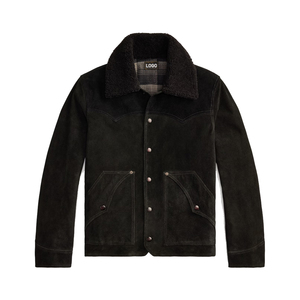 Premium Shearling Collar <b>Suede</b> Western <b>Jacket</b> Men Vintage Ranch OEM Custom Heritage Luxury Outerwear Heavyweight Distressed - Product Image 1