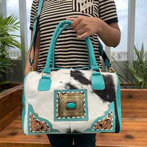 Nouveau Western en cuir véritable repoussé petit et grand bagage multi-usages Offre Spéciale fait à la main unisexe 2 pièces Combo ensemble peau de vache sac polochon - Product Image 6