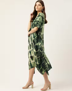 Caftán de Rayón de Alta Calidad con Estampado Tie Dye para Mujer, Cuello Corazón, Manga 3/4, Corte Regular, Lavable, para Verano - Product Image 3