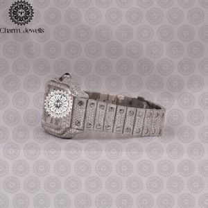 Montre rectangulaire de luxe pour femme Charm_Jewells en acier inoxydable avec lunette sertie de diamants, verre saphir, mouvement à quartz analogique - Product Image 3