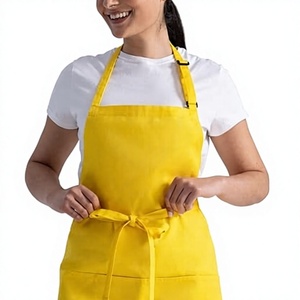 Delantal de algodón amarillo con bolsillos, cierre con lazo de tela tejida, para restaurante, bar, uniforme para el personal de servicio, para mujer - Product Image 1
