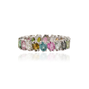 Factory High Grade 925 Sterling <b>Silver</b> Oval Cut Natural Multi Tourmaline Gemstone Full Eternity <b>Band</b> Unisex <b>Ring</b> - Product Image 1
