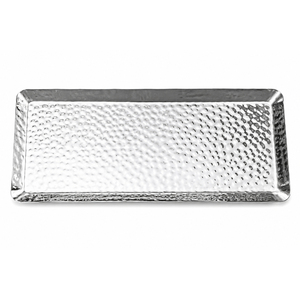 Bandeja de Servir Rectangular de Acero Inoxidable Plateado con Asas, Plato Metálico Repujado Decorativo para Centro de Mesa, en Venta - Product Image 2