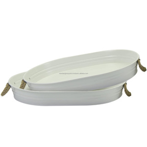 Plateaux galvanisés 16 "x 12" Plateaux ovales avec poignées Plateau décoratif pour centres de table à café Décoration de maison de ferme moderne - Product Image 1