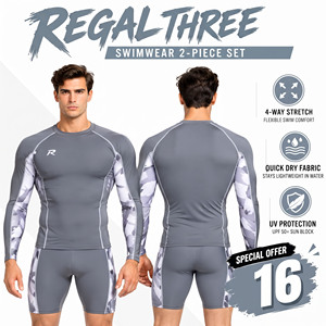 Mens Long Sleeve Compression <b>Shirt</b> & Shorts Set Quick Dry Sporty <b>Swimming</b> 2 Piece Set Men Lightweight Compression Tee Shorts Set - Product Image 1
