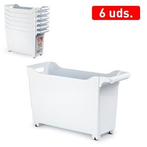 Carrello portaoggetti 50x40x30cm in plastica bianca con maniglie per uso domestico e ufficio, 6 unità - Product Image 1