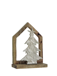 Figurine de sapin de Noël moderne et durable en aluminium nickelé Artesign, dans un cadre en bois, décoration de table - Product Image 2