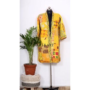 Albornoz de seda indio multicolor surtido, estilo kimono, Kantha, ropa de dormir al por mayor, vestido maxi de patchwork hecho a mano para verano - Product Image 3