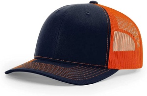 Unisex Trucker Cap 6-Panel Mesh Baseball <b>Hat</b> Adjustable Solid Color Casual Adult Fit Orange <b>Navy</b> Contrast Stitching - Product Image 5