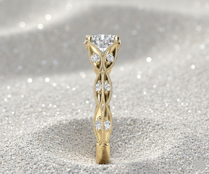 Anillo de Compromiso con Diamante Creado en Laboratorio, Diseño Vintage Milgrain Navette, Corte Redondo, Anillo de Novia de Oro, Fábrica de Joyería OEM ODM - Product Image 2