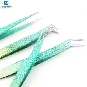 Premium 6 Pcs Gradient Green Textured Eyelash Tweezers Set Anti-Slip Stainless Steel Volume Lash Extension Tweezers Lash Tools - Product Image 3