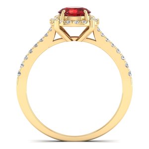 REYES Premium Quality 14K Solid Gold IGI Certified Diamond Halo <b>Ring</b> Round Brilliant Cut 0.84 Carat <b>Garnet</b> Gemstone Fine Jewelry - Product Image 4
