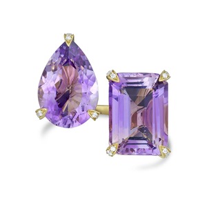 11.10 CT 18kt Gold Amethyst <b>Two</b>-<b>Stone</b> <b>Ring</b> with Round Diamonds_ - Product Image 2