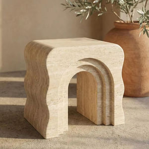 โต๊ะข้างเตียงหินอ่อนแกะสลัก งานแฮนด์เมด หินธรรมชาติ เก้าอี้หินสไตล์โมเดิร์น มินิมอล เฟอร์นิเจอร์หินออร์แกนิค - Product Image 1