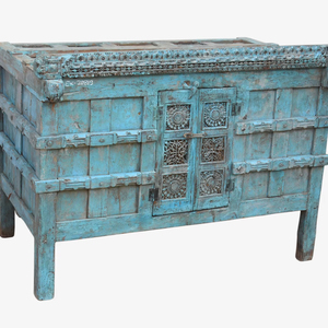 Haswani Handicrafts Antique Blue Durable Corrosion-Resistant Solid Wood Majuce <b>Chest</b> Handcrafted Rustic <b>Storage</b> Cabinet Vintage - Product Image 1