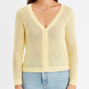 Designer V-Neck Hollow Out Knit Button Up Breathable Sweater <b>Women's</b> <b>Sexy</b> Spring Tops Crochet Look Fashionable Ladies <b>Jumper</b> - Product Image 4