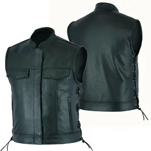 Gilet en cuir de motard style club Guruna pour homme, en cuir de vachette et patchwork denim, veste sans manches Anarchy Biker Z Industry, 220g - Product Image 4