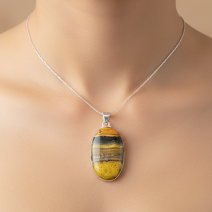 Colgante Único de Jaspe Abejorro en Plata 925 con Baño de Oro Rosa y Oro Amarillo, Cabujón Ovalado Hecho a Mano, Joyería de Declaración, Regalo para Ella - Product Image 2