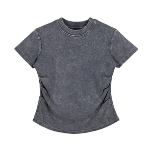 T-shirt femme 280g délavé à l'acide, coupe ajustée, extensible, manches courtes, style sexy, mode streetwear américaine, vêtement d'été - Product Image 5