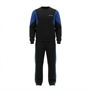 <b>Men</b> Color Block Crewneck Sweatshirt Sweatpants Set Black Blue Casual Streetwear Matching Clothes Custom Logo - Product Image 3