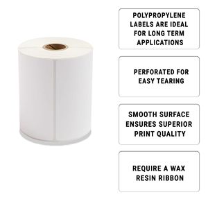 Confezione di etichette a trasferimento termico in polipropilene da 4 \ "X 6 \" 3920 etichette di spedizione bianche perforate 1 \ "Core rotoli autoadesivi in bianco - Product Image 4