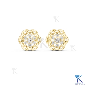 Lab Grown Diamond Brilliant Cut Open Floral Stud <b>Earrings</b> 7 Stone Cluster Scalloped Halo 14K/18K <b>Solid</b> Gold Trendy Women Bridal - Product Image 4