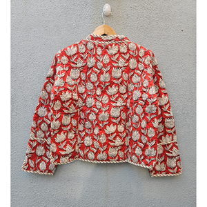 Chaqueta acolchada de algodón con estampado floral hecho a mano, con botones al frente y bolsillos, para uso casual en invierno, regalo para ella. - Product Image 6