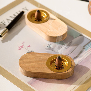 Brûleur à Bakhoor ovale en bois avec calligraphie arabe, plateau porte-encens Oud avec coupelle perforée en métal doré amovible pour la maison - Product Image 6