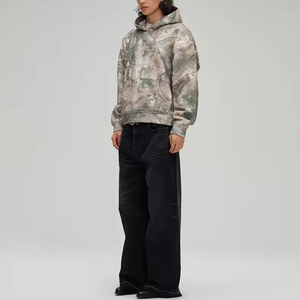 Sudadera con Capucha Personalizada al por Mayor con Logotipo, 100% Algodón, de Alta Calidad, para Hombre, Sudadera con Estampado de Hojas de Camuflaje - Product Image 4