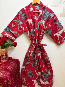 Bata Kimono de Algodón con Estampado Floral de Lujo para Mujer, Cuello en V, Cierre con Cordón, Bata de Baño Suave para Spa, Playa y Resort - Product Image 1