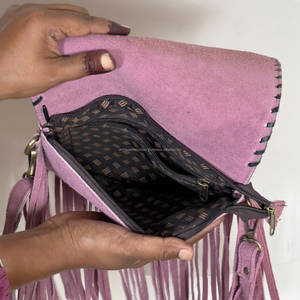 Bolso Bandolera de Cuero Genuino con Flecos y Solapa de Piel de Vaca, Estilo Bohemio Occidental, con Piedra Turquesa, para Mujer, 2026 - Product Image 6