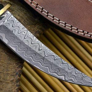 Couteau de chasse à lame fixe en acier Damas forgé sur mesure, DIY, OEM, manche en acier au carbone, étui en cuir, 30 cm, Iron Crown Forge - Product Image 2