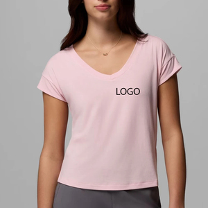 Camisetas de Verano Casuales Transpirables de Algodón 100% con Cuello en V para Mujer, Camisetas de Alta Calidad con Cuello en V para Mujer - Product Image 1