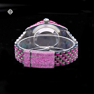 Reloj de Lujo para Hombre y Mujer, con Movimiento ETA, Cristal de Cuarzo y Moissanita Rosa, Acero Inoxidable, Personalizado con Diamantes - Product Image 3