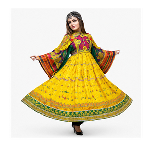 Vestido Tradicional Indio-Pakistaní Salwar Kameez para Mujer, Amarillo, de Algodón, Bordado, Largo hasta el Suelo, Corte Holgado, para Boda, Estilo Afgano Kuchi - Product Image 4