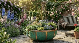 Prix de gros : Grandes jardinières et pots autoportants en cuivre galvanisé pour extérieur, à patine verte, de forme arrondie, style rustique - Product Image 3