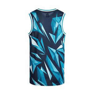 Uniforme de Equipo con Patrón Geométrico Azul de Alto Rendimiento, Jersey de Baloncesto sin Mangas con Cuello Redondo, Transpirable, de Malla de Poliéster - Product Image 2