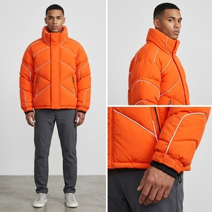 Men's Orange Puffer Jacket <b>Stand</b> Collar Winter <b>Coat</b> Zip Up Outdoor Streetwear Custom Private Label OEM ODM - Product Image 6