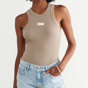 Nouveau design, débardeur côtelé sans manches pour femme, personnalisable avec logo, couleurs unies, en coton, coupe courte sexy avec logo imprimé sur le devant - Product Image 1