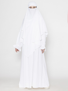 Classic White Embroidered Ramadan Abaya Featuring Round Neck and Long Sleeves Ankle Length Modest Islamic Casual Maxi Dress - Product Image 3