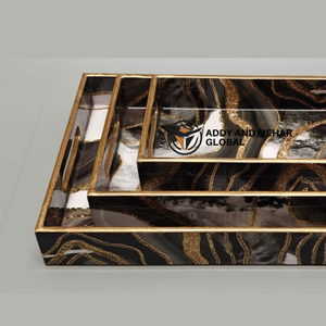 ชุดถาดเสิร์ฟลายเรขาคณิตสีดำ 3 ชิ้น ทำจาก MDF และกระดาษ ถาดซ้อนกันได้ สำหรับตกแต่งบ้านสไตล์โมเดิร์นและใช้เสิร์ฟ - Product Image 2