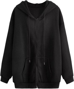 Sweat-shirt à capuche unisexe surdimensionné avec fermeture éclair, couleur unie, en coton French Terry, décontracté, pour l'automne, coupe classique - Product Image 2