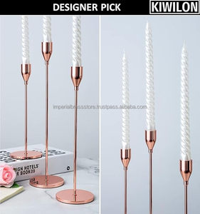 Juego de Portavelas de Pilar en Oro Rosa |   Portavelas de Aluminio Ecológico y Duradero |   Decoración para el Hogar para Bodas y Fiestas de Cumpleaños - Product Image 2