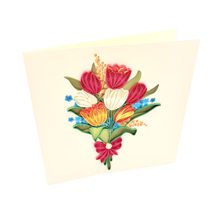 Tarjeta de felicitación hecha a mano con diseño de ramo de tulipanes elegantes, tarjeta floral 3D con técnica de quilling para el Día de la Madre y el Día del Maestro, tarjeta con quilling floral para el Día de la Mujer - Product Image 4