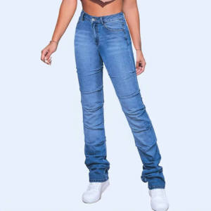 Jeans pour femmes à taille haute, logo personnalisé OEM, mode, grande taille, respirant, confortable, coupe slim, pantalon pour filles - Product Image 6