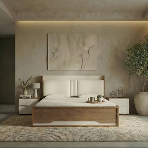 Cama de lujo con base de madera de alta calidad, hecha a mano, con pie de cama, de madera maciza tallada, tamaño King, para dormitorio. - Product Image 1