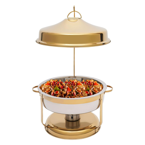 Recipiente clásico redondo para calentar alimentos, de acero inoxidable, con patas decorativas y asas de madera; disponible a precios de mayorista. - Product Image 2