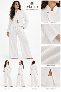 Ensemble pantalon de vacances de qualité supérieure en tissu tissé à col mandarin - Blazer blanc élégant à boutons avec pantalon large décontracté moderne - Vente en gros - Product Image 3
