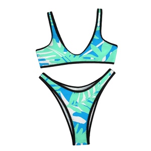 New Arrival Modern Style Digital Printed Women's <b>Bikini</b> <b>Sets</b> Solid Colours Front Logo Quick Dry Swimming Beach Wear Suits - Product Image 4