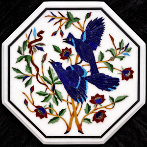 Table basse artisanale en marbre écologique avec incrustation d'oiseaux, forme octogonale, décoration de luxe pour Diwali - Product Image 1